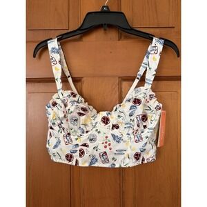 Women's Colsie Woven Corset White Fruit & Sardine Pattern Size Small NWT